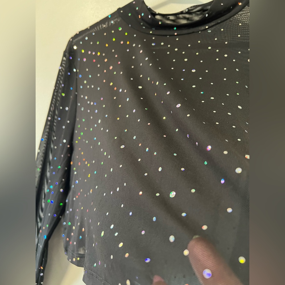 SHEIN Sxy Holographic Rainbow Mesh Crop Top